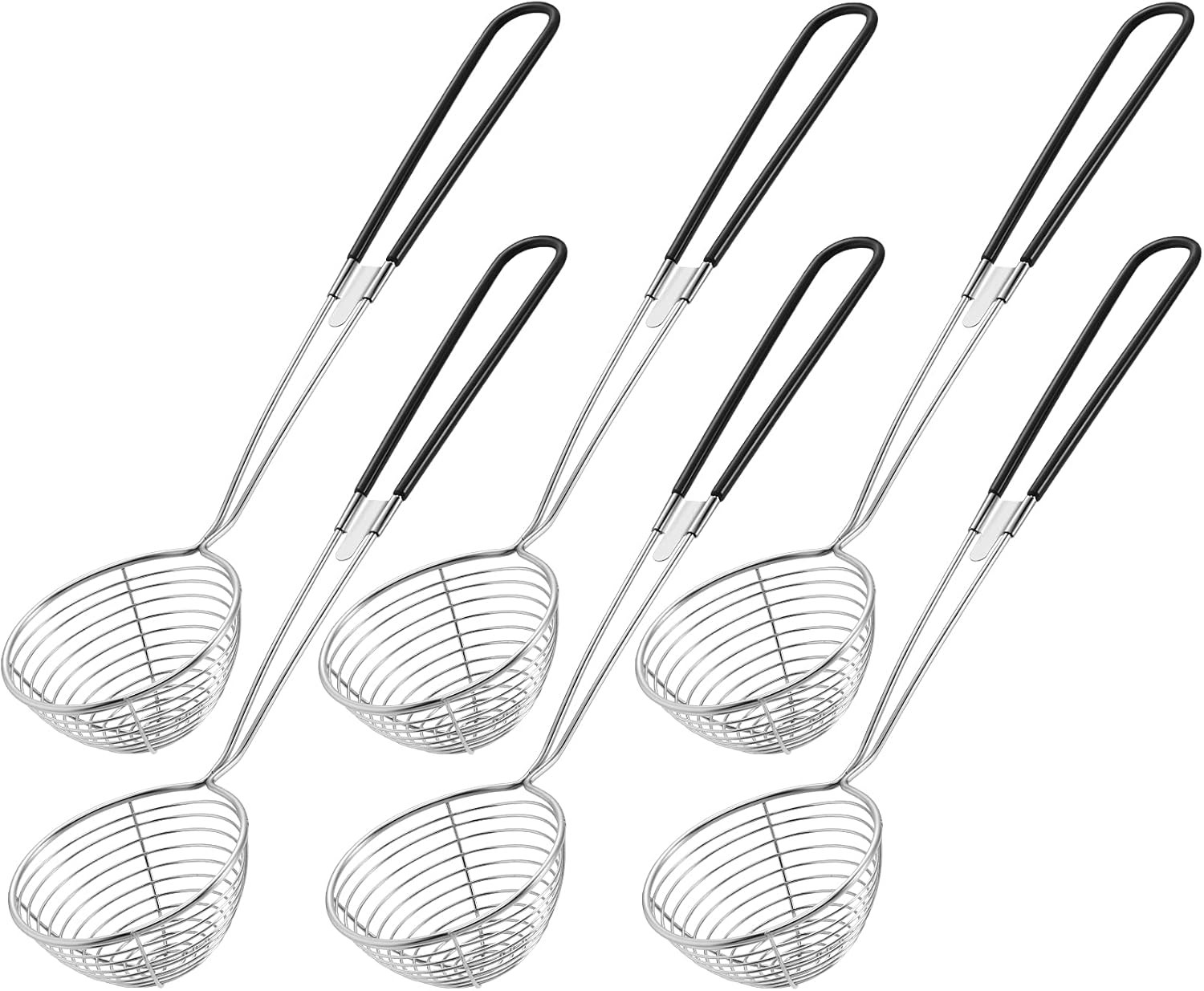 6 Pieces Hot Pot Kit Strainer Scoops Stainless Steel 2.5 Inch Mini Spider Strainer Skimmer Pasta Mesh Spoon Asian Skimmer Spoon Ladle with Handle for Home Black