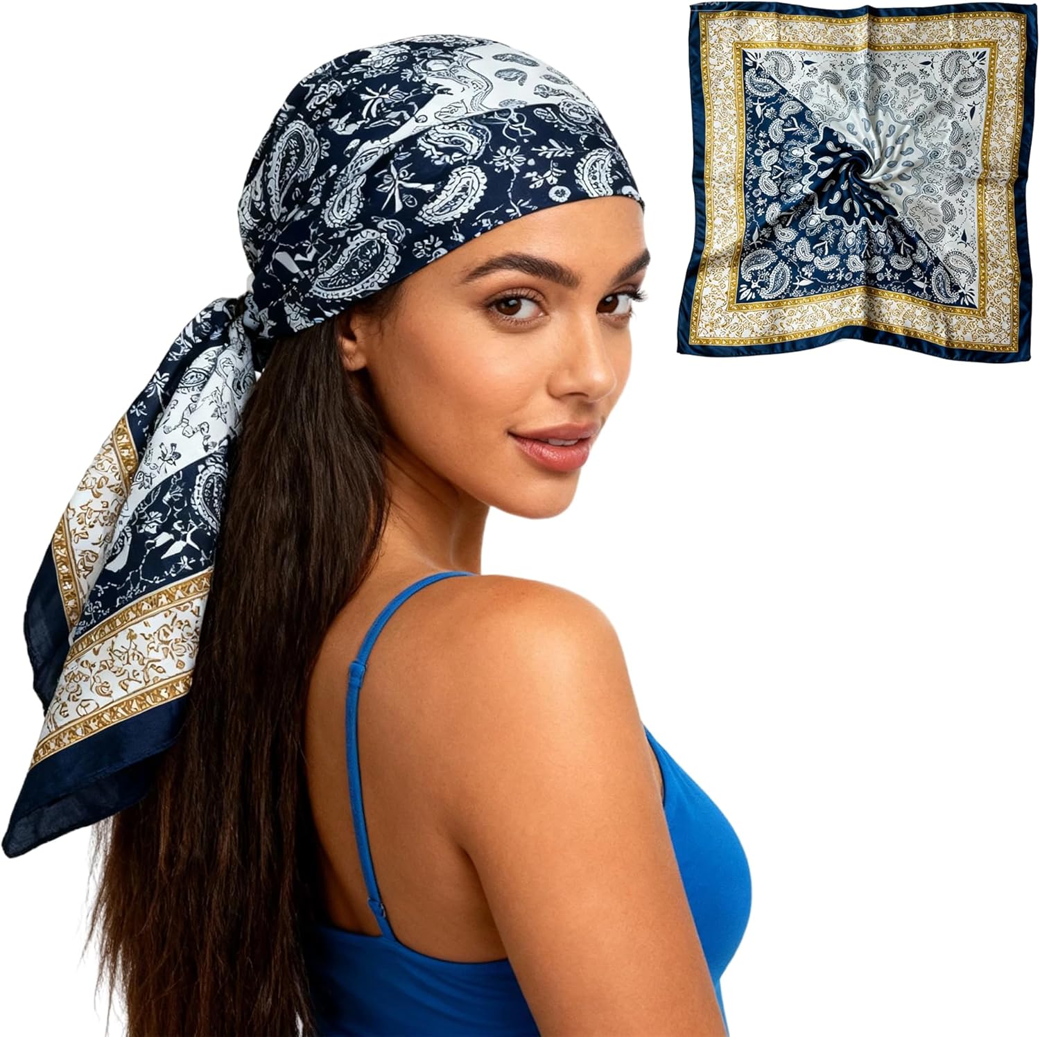 Head Scarf for Women - 35" Large Square Satin Scarf, Silk Hair Scarf for Girl's Hair & Neck Head Wrap for Sleeping WHFS02