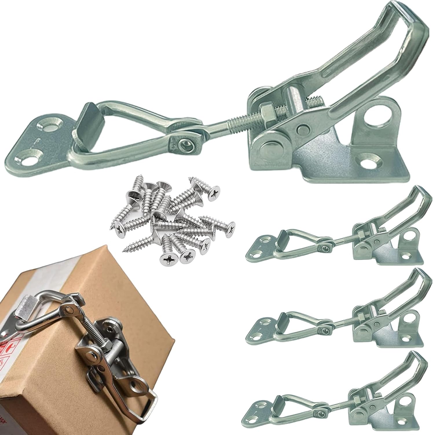4PCS Thickened Stainless Steel Toggle Latch Clamp Adjustable Heavy Duty Pull Hasp Latches Toggle Latch Clamp with Lock Hole Toggle Latch Catch Set for Trunk Jig Smoker Door and Tool Boxes Silver