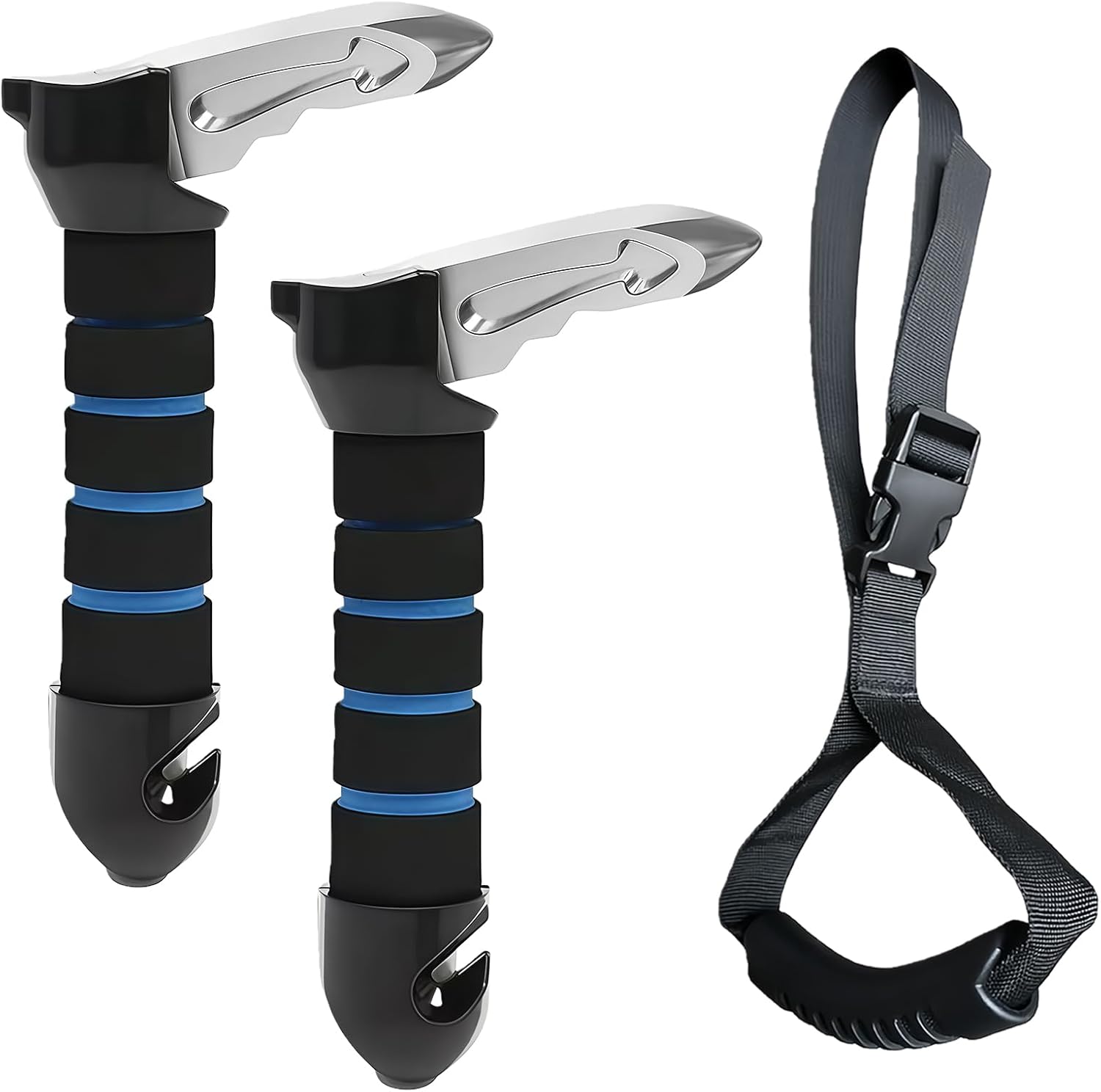 Portable Car Handle Assist Support with Grab Handle 3 in 1 Automotive Door Assist Handle Suitable for All U-Shaped Latch Cars Combined with Seatbelt Cutter and Window Breaker Blue-2Pcs