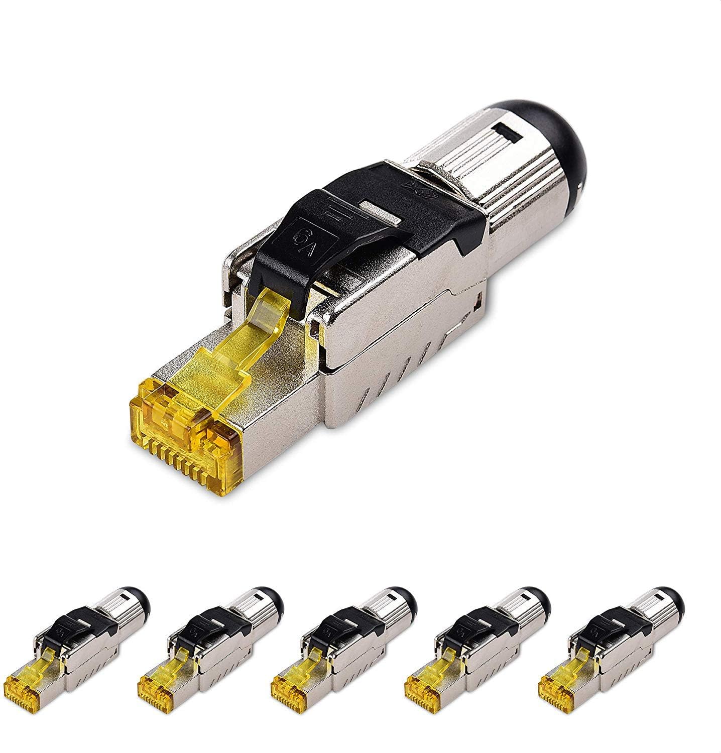 6-Pack Tool-Free Shielded Cat6a / Cat6 RJ45 Termination Plug Connector, 10Gbps Cat 6 Plug