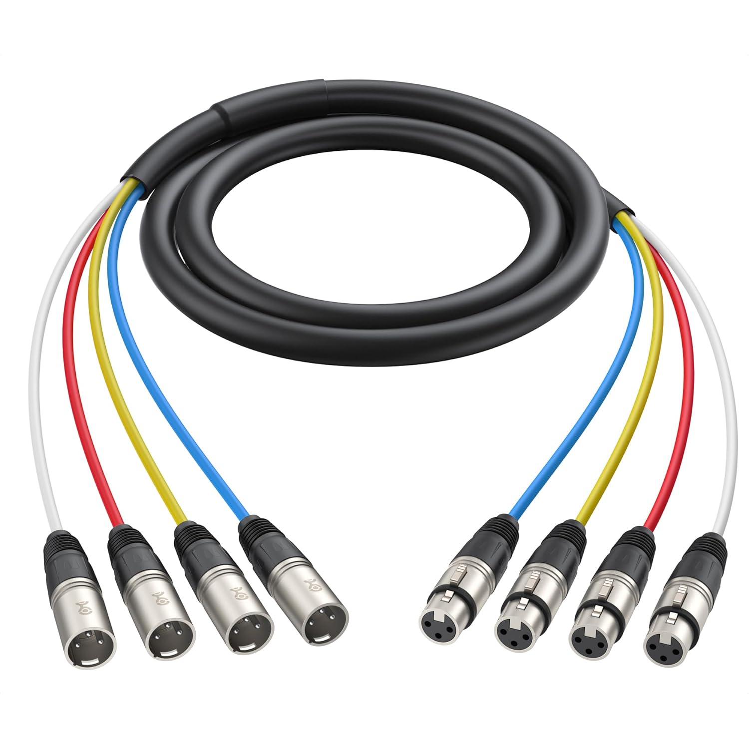 4-Channel XLR Male to Female Snake Cable/Short XLR Snake Cable - 3ft, Professional Audio Connectivity with Shielding and Color-Coded Channels