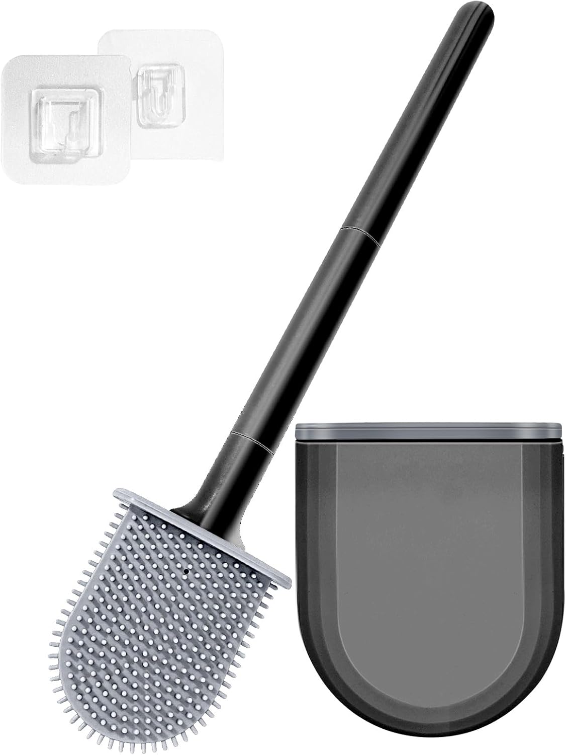Mini RV Silicone Toilet Brush with TPR Bristles & ABS Detachable Handle Set, Flexible 360°Deep Cleaners Brushes, Wall-Mounted Design for Space-Saving RV Bathrooms Toilet Bowl Brush Black