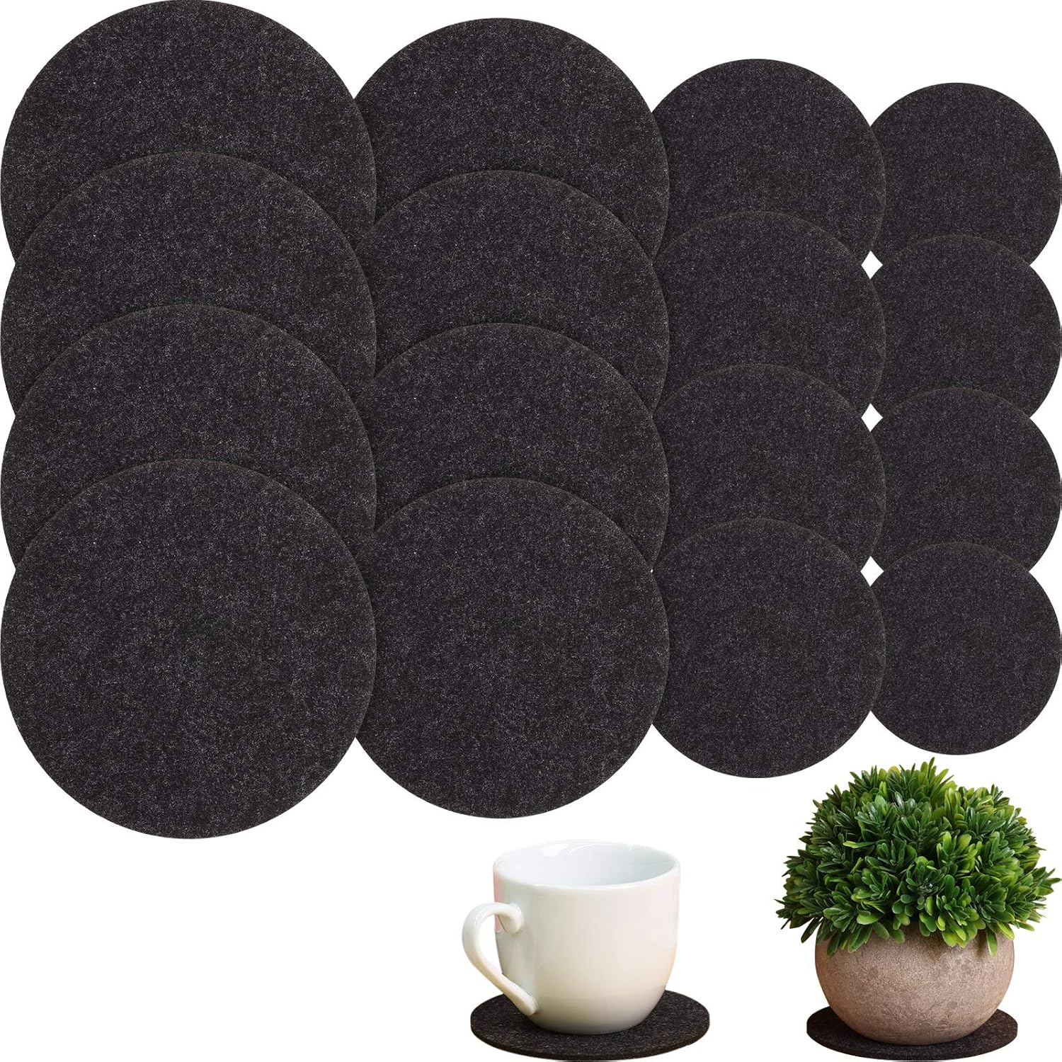 16 Pieces Black Plant Coasters 4 Sizes Felt Cork Plant Reversible Round 4/6/ 8/10 Inch Fabric Cork Trivets Pads for Drinks Absorbent Waterproof Tray Pot for House Indoor
