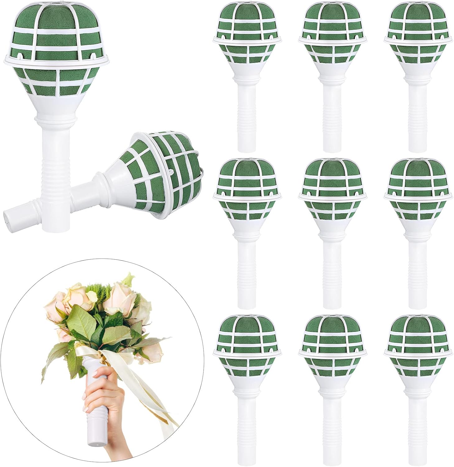 Wedding Bouquet Holder Bridal Bouquet Holders for Artificial Flowers Foam Bouquet Holder Handle for Weddings Flower Arrangement Gardening Supplies 10 Pieces