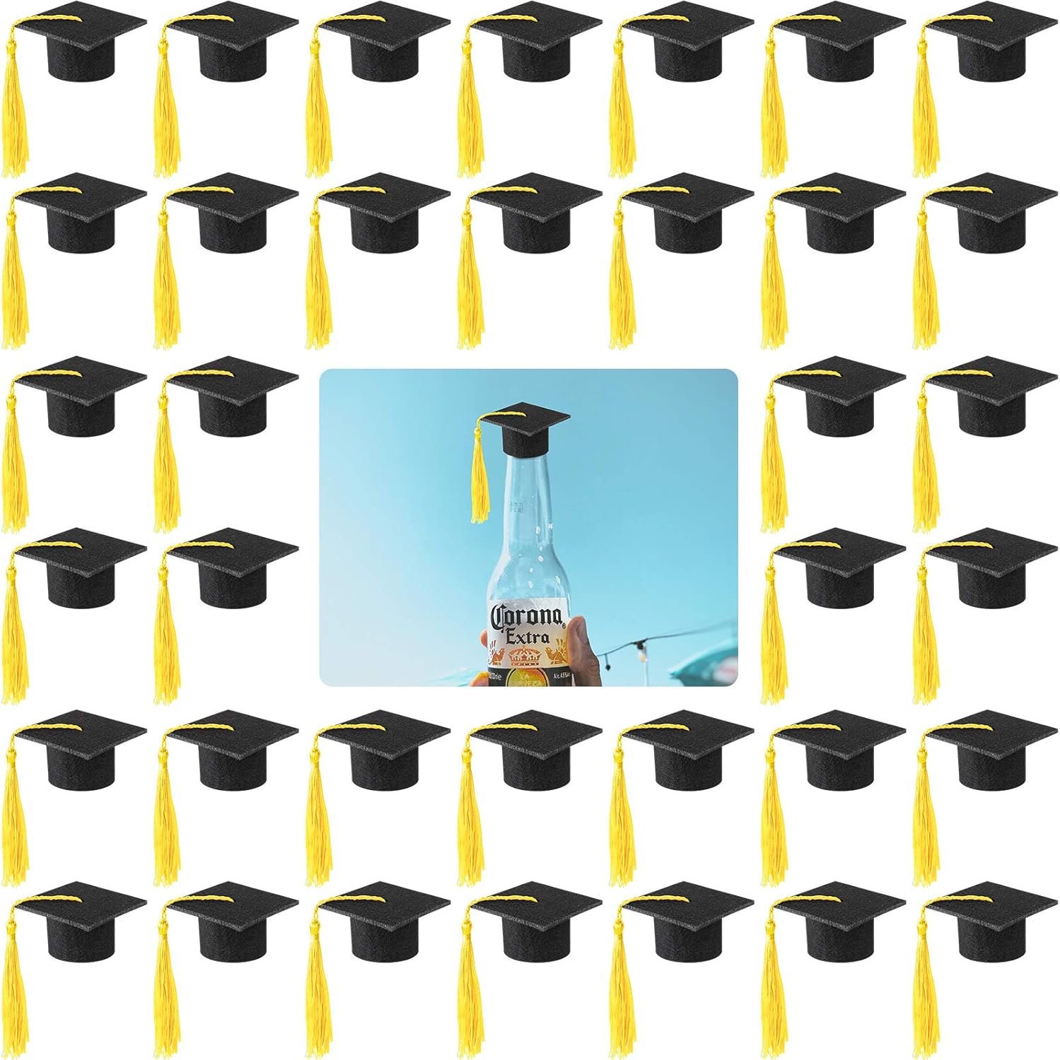 36 Pieces 2026 Mini Graduation Caps with Tassels Graduation Wine Bottle Toppers Black Cap with Gold Tassel