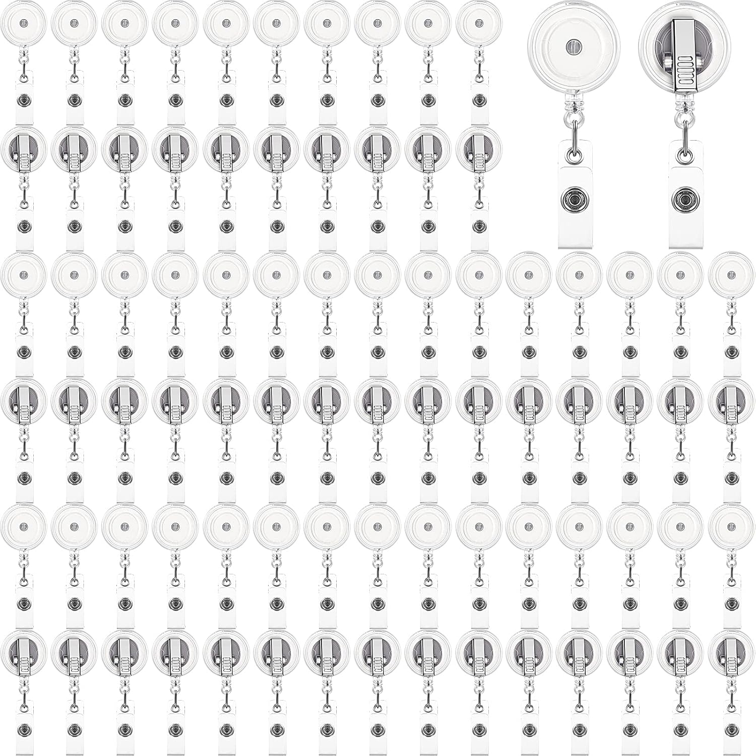 100 Pcs Translucent Retractable Badge Reels Round ID Badge Holders Nursing Name Reels with Swivel Alligator Clip and Vinyl Card Strap for Nurses Volunteer Students Teachers Translucent Clear