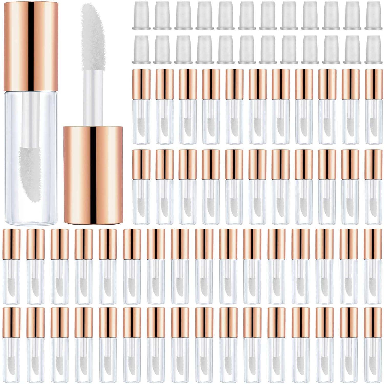 100 Pieces Clear Mini Lip Gloss Tube Refillable Empty Lip Balm Gloss Containers Bottles Transparent Mini Lipstick Containers for Women DIY Makeup Rose Gold,1.2ml