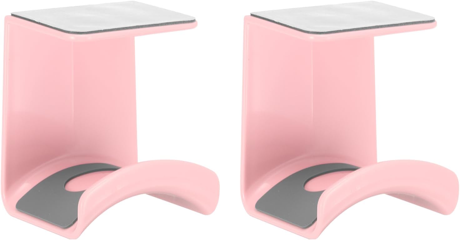 Headphone Stand, 2 Pcs ABS Headset Holder Adhesive Headphone Holder Hook Mount Headphone Hanger Hook Under Desk for Gaming Headphones Earphones Cables, Pink Hanging