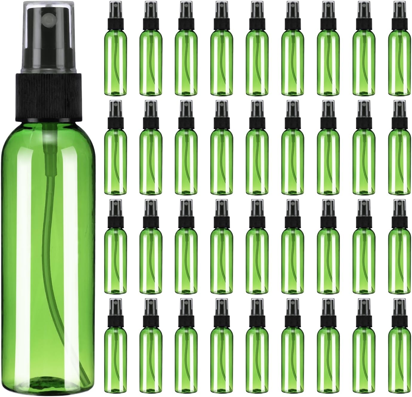 100Pack Spray Bottles, 2Oz/60ML Reusable Clear Empty Mist Plastic Mini Travel Bottle Set,Small Refillable Liquid Containers for Household Use, Essential Oil, Cleaning Green Black