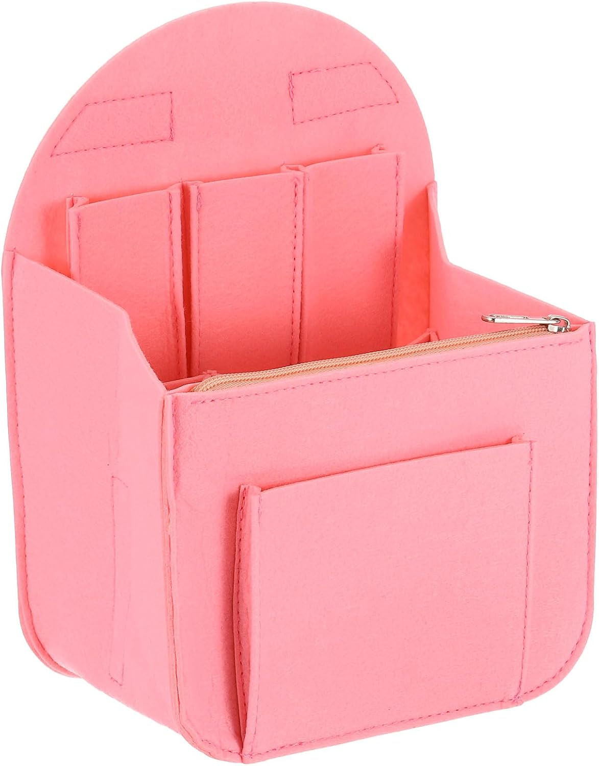Purse Organizer Insert, Portable Felt Organizer Bags with Metal Zipper Multiple Compartments Purse Liner for Backpack Rucksack Handbag Shoulder Bag 7.7" x 5" x 11", Pink