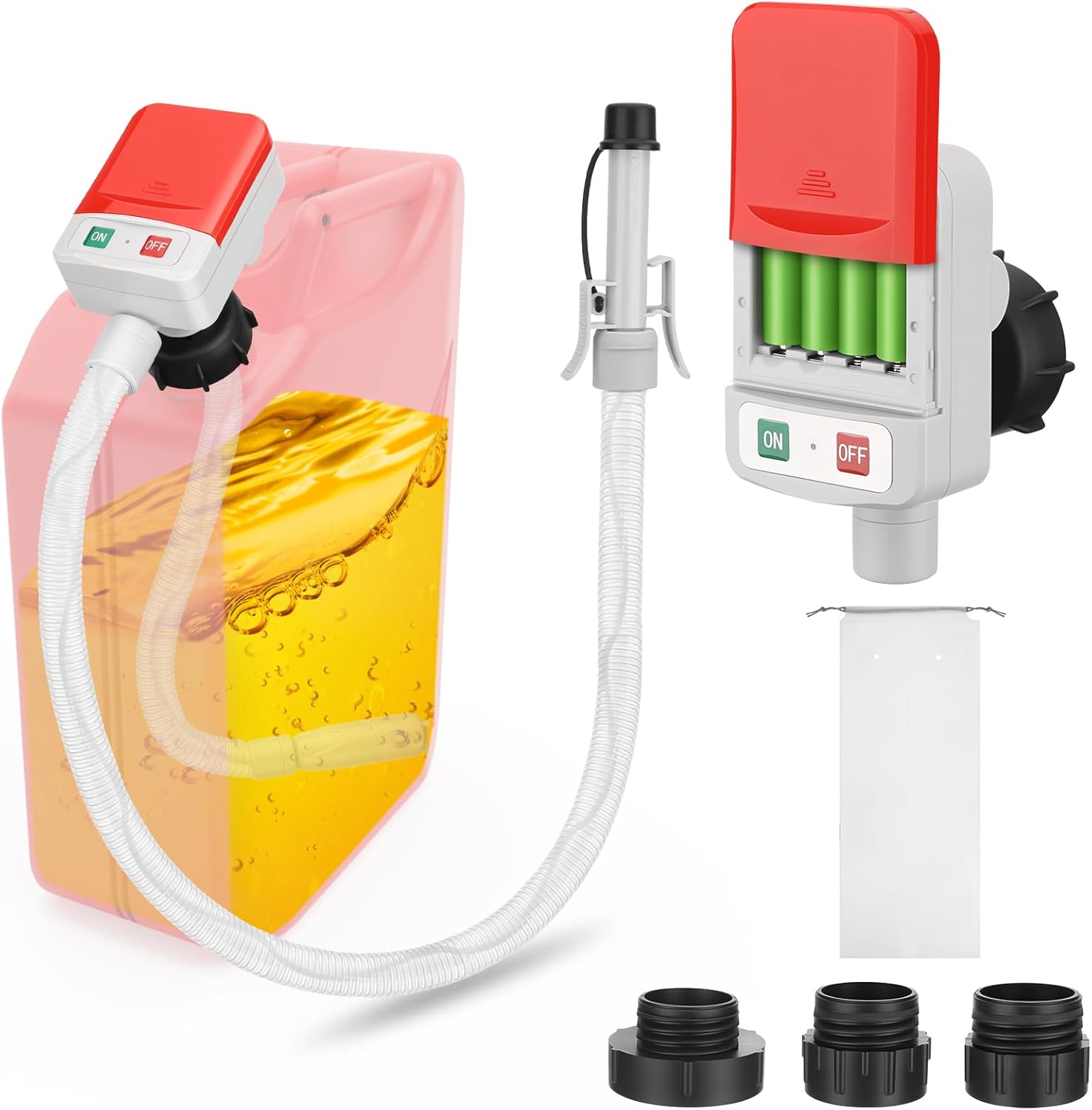 Fuel Transfer Pump with Auto-stop Sensor -3.2 GPM, 3 Tank Adapters, 51" Hose Portable Fuel Pump Battery Operated Liquid Pump, Gas Transfer Pump for Gasoline, Diesel, Oil Can Not Included