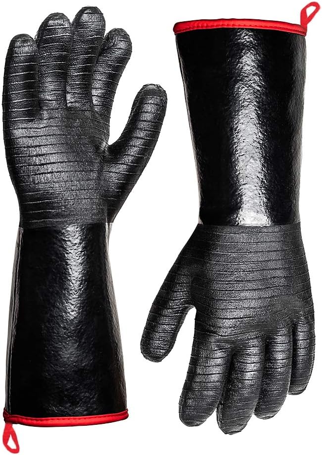 932°F Extreme Heat Resistant Gloves for Grill BBQ, Waterproof Long Sleeve Pit Grill Gloves for Fryer, Baking, Oven,Smoker,Fireproof, Oil Resistant Neoprene Coating 14-Inch