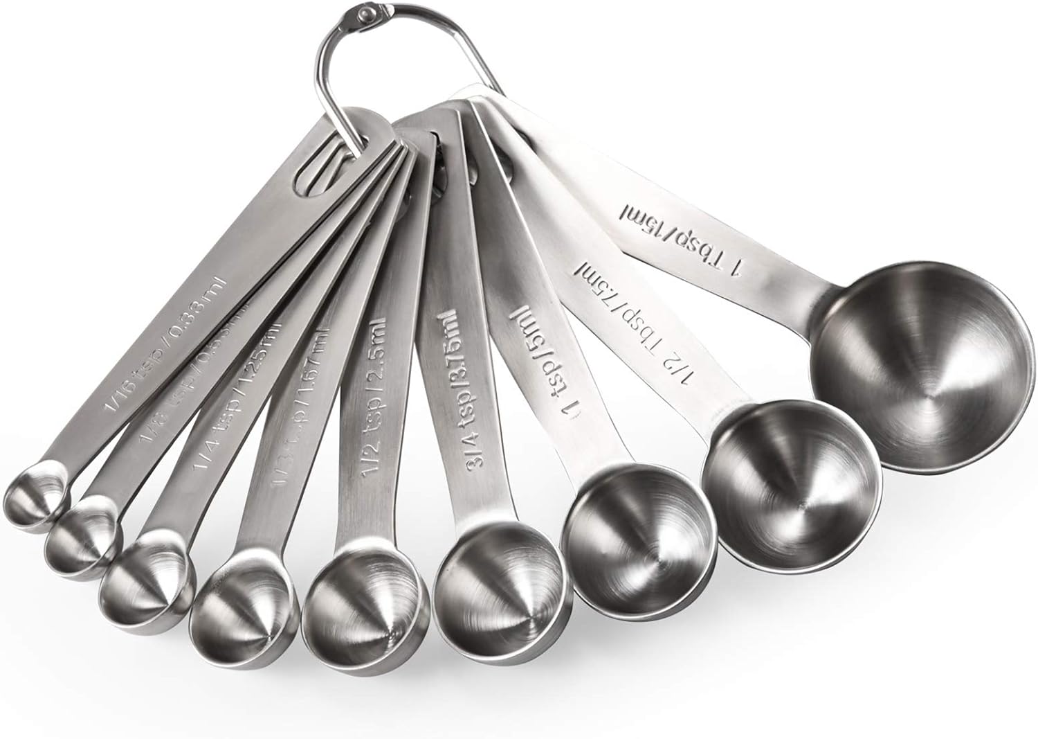 Measuring Spoons: 18/8 Stainless Steel Measuring Spoons Set of 9 Piece: 1/16 TSP, 1/8 TSP, 1/4 TSP, 1/3 TSP, 1/2 TSP, 3/4 TSP, 1 TSP, 1/2 tbsp & 1 tbsp Dry and Liquid Ingredients
