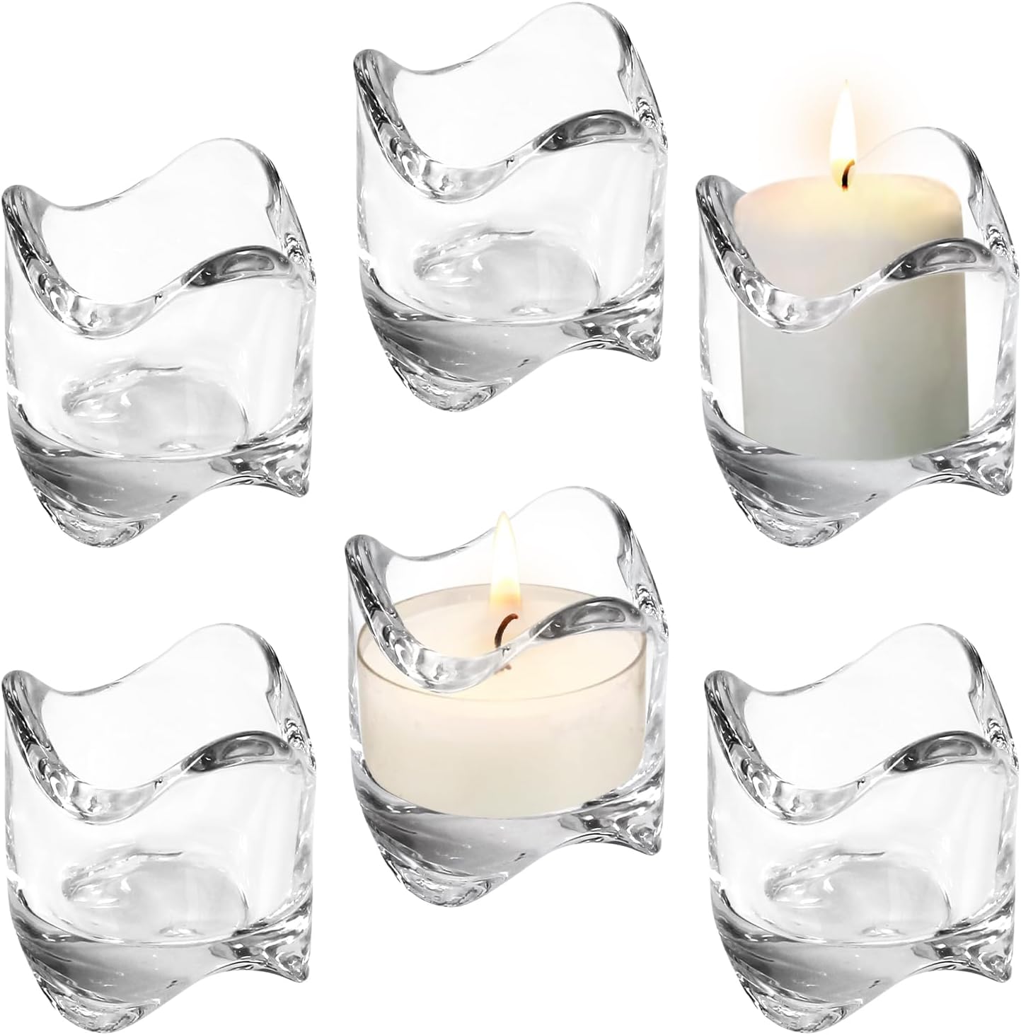 Tea Lights Votive Candles Holders Set of 6 , 2 in. Glass Candle Cups, Wedding Table Centerpiece, Home Decor, Party, Dinner & More