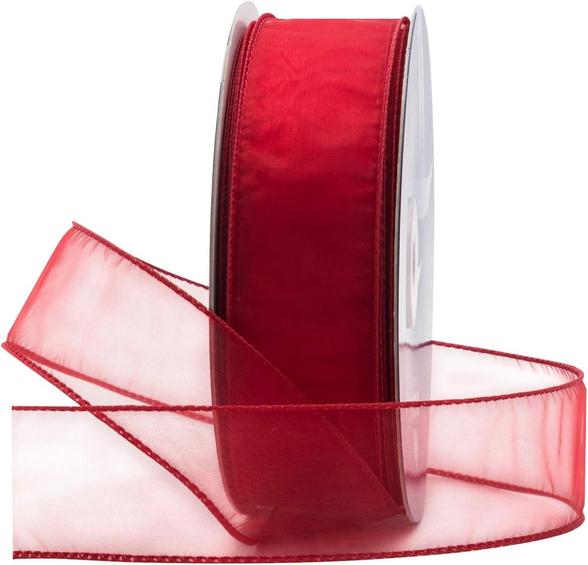Organza Wired Sheer Ribbon 1.5" #9 for Floral & Craft Decoration, 50 Yard Roll 150 FT Spool , Red