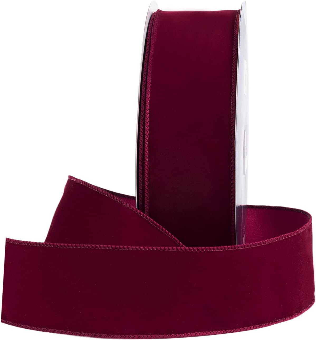 Wired Traditional Burgundy Christmas Waterproof Ribbon, Floral & Craft Decor - 2.5" #40 - 50 Yd 150' - Burgundy Wine Edge
