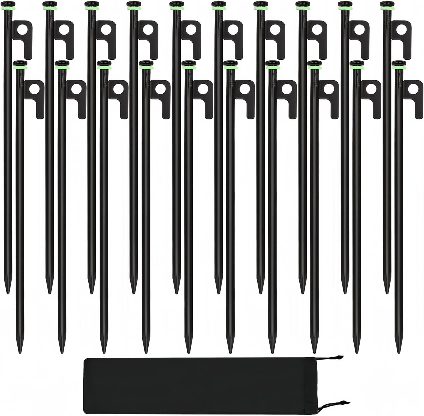 20Pcs Tent Stakes, 16in Heavy Duty Tent Stakes, Dia 0.35" Forged Steel Stakes Heavy Duty for Tent Used on Rocks, Grassland, Snowfield 20Pcs 16in Stakes