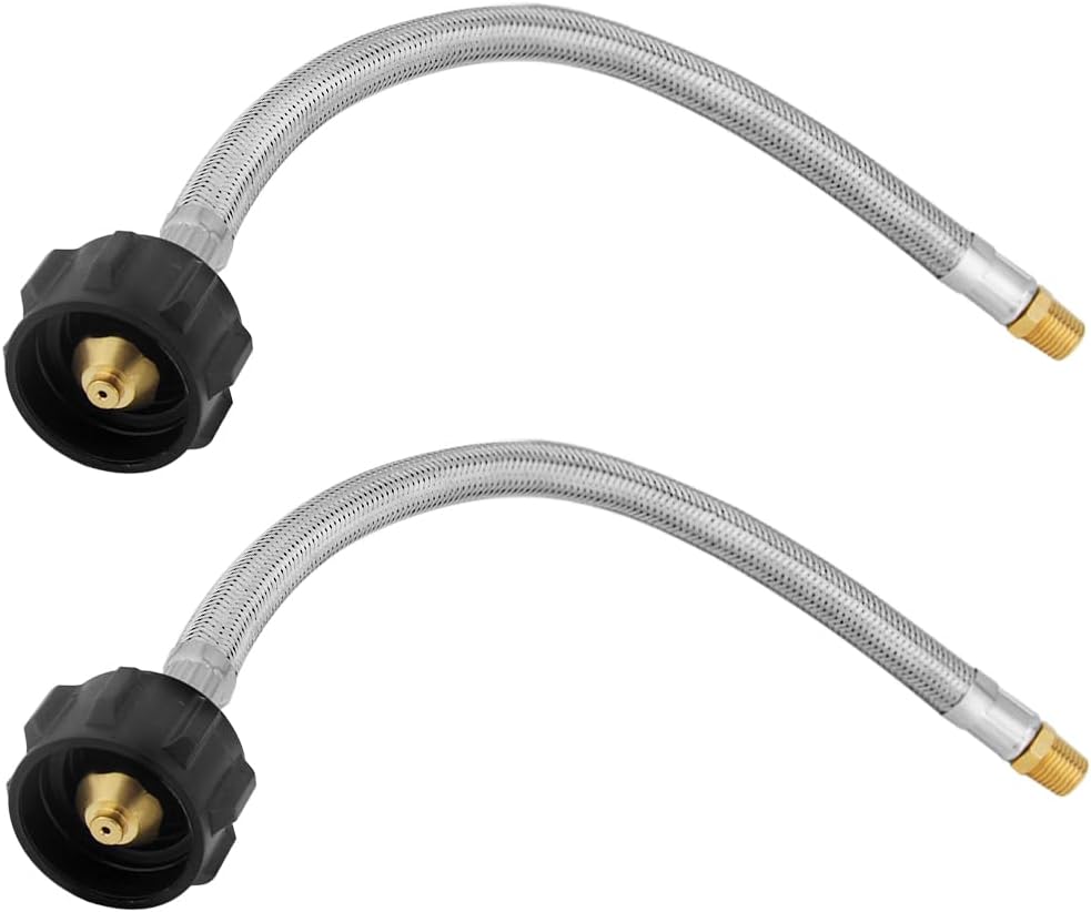 2PCS 12" Length Stainless Steel Braided Propane Tank Pigtail Connector for Standard Two-Stage Regulator 1/4" NPT Male RV Propane Hose & QCC1