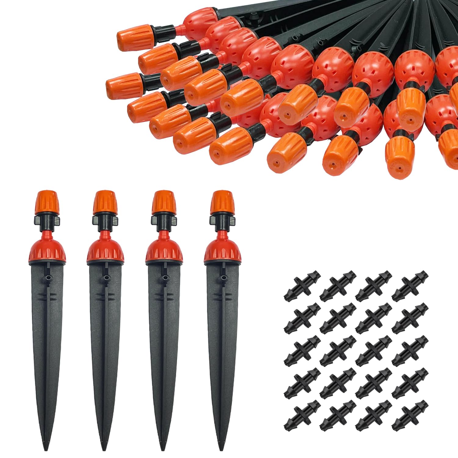 Irrigation Drippers 30pcs Drip Emitters for 1/4 Inch with Straight Coupling 360 Degree Micro Sprinkler Adjustable Drip Irrigation Heads Drippers for Garden Patio Lawn