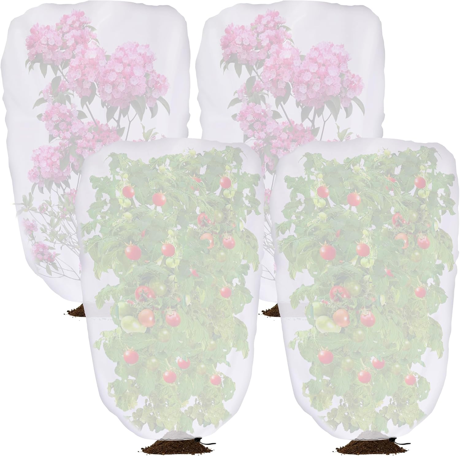 4 Pcs Garden Plant Shade Cover with Drawstring, 5 x 3.3 Ft Garden Shade Sun Protection Plant Covers, White Light Refraction Fruit Tree Sunshade Cloth for Protect Plants from Direct Sunlight