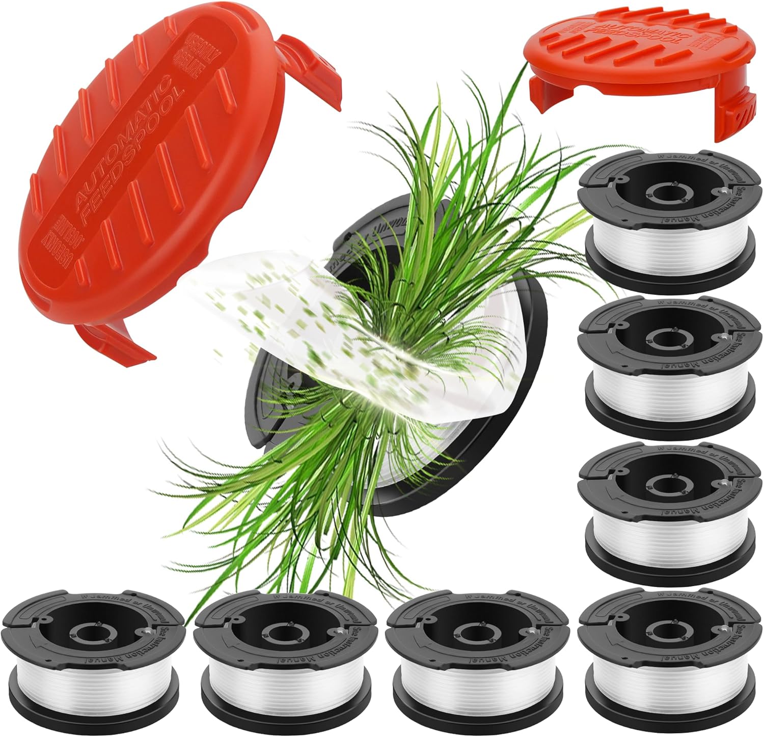 10 Pack Weed Eater String Compatible with Black and Decker 0.065" AF-100 Autofeed Replacement Spools 240ft and Black&Decker String Trimmer Spool Trimmers 8-Line Spool + 2 Cap+2 Spring