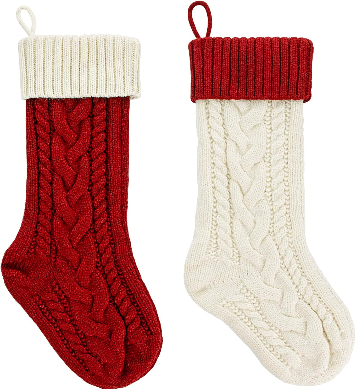 2 Pack 18" Personalized Christmas Stockings, 18inch Large Cable Knitted Xmas Hanging Stocking Decorations for Holiday Christmas Party Family Decor Lvory/Burgundy