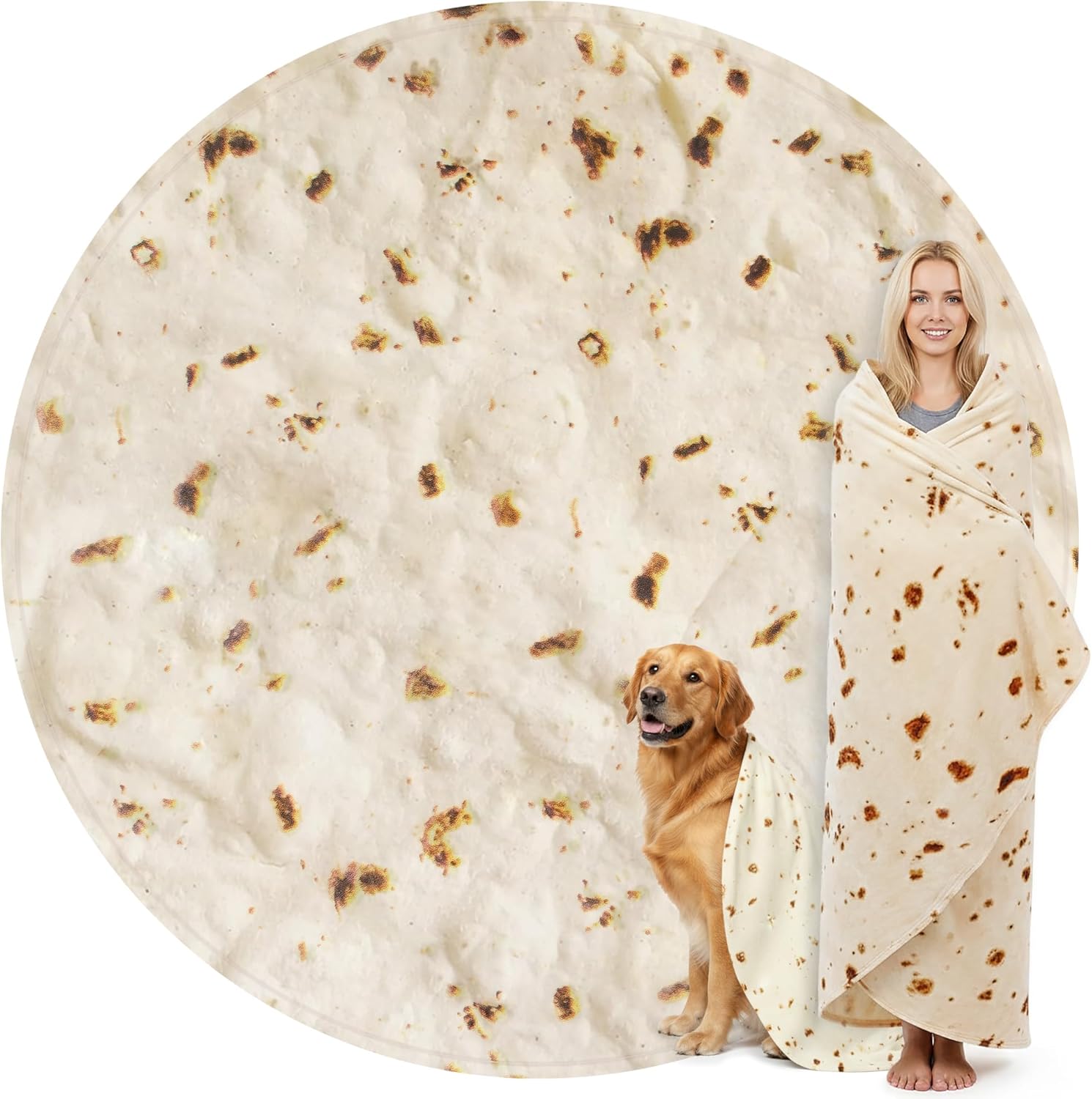 Zulay Extra Large Burritos Tortilla Throw Blanket – Wrap Yourself Like a Giant Taco! Double-Sided 71 Inches, Funny & Ultra Cozy Novelty Blanket, Super Soft 285 GSM Flannel