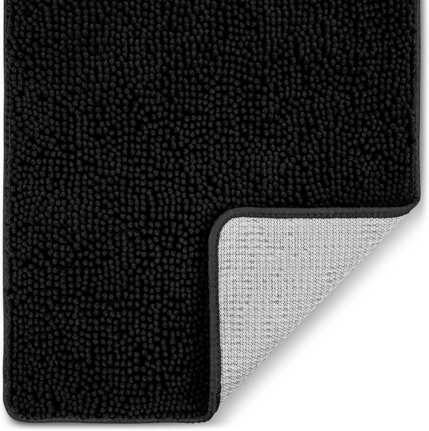 Soft Shaggy Bathroom Rug - Ultra Absorbent Bath Mat - Microfiber Thick Bath Rug for Bathroom, Under The Sink, Bedroom, Shower Black, 20"x30"