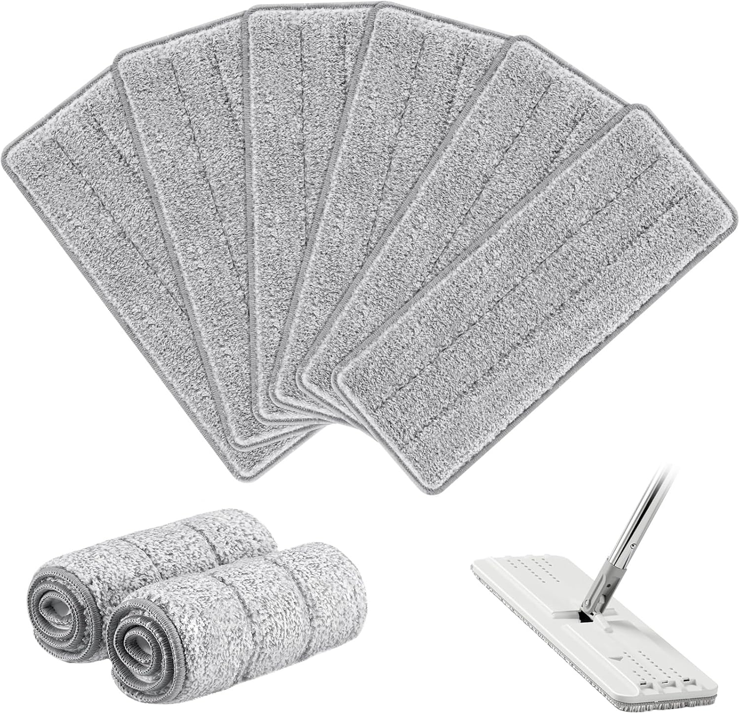 Flat Mop Head Replacement Pads Compatible with Joy-MOOP Mop and Bucket Set, Reusable Washable Squeeze Microfiber Mop Refills for Oshang Bosheng Mop - 13" X 4.9", Grey Only