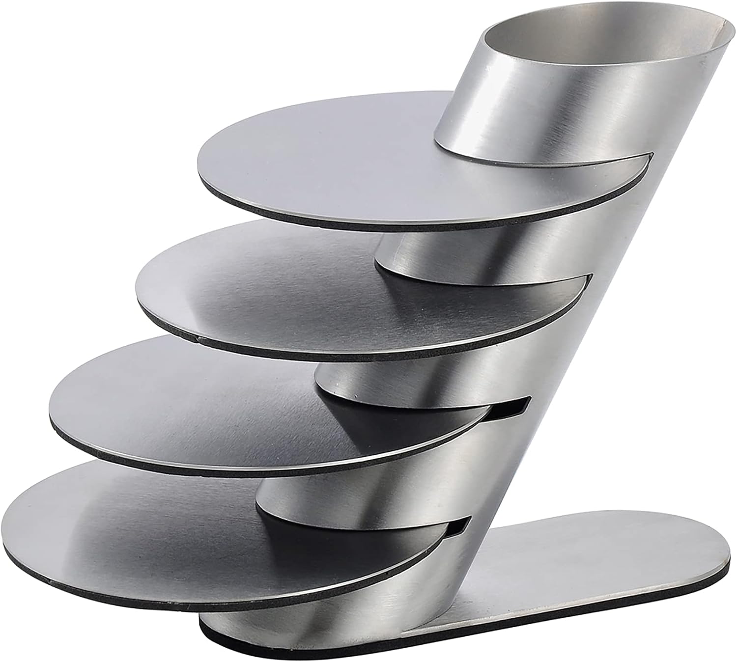 Cup Coasters, Cup Coasters Set with Decorative Rack, Stainless Steel Tabletop Display Round Cup Coaster with Holder, Silver, Set of 4