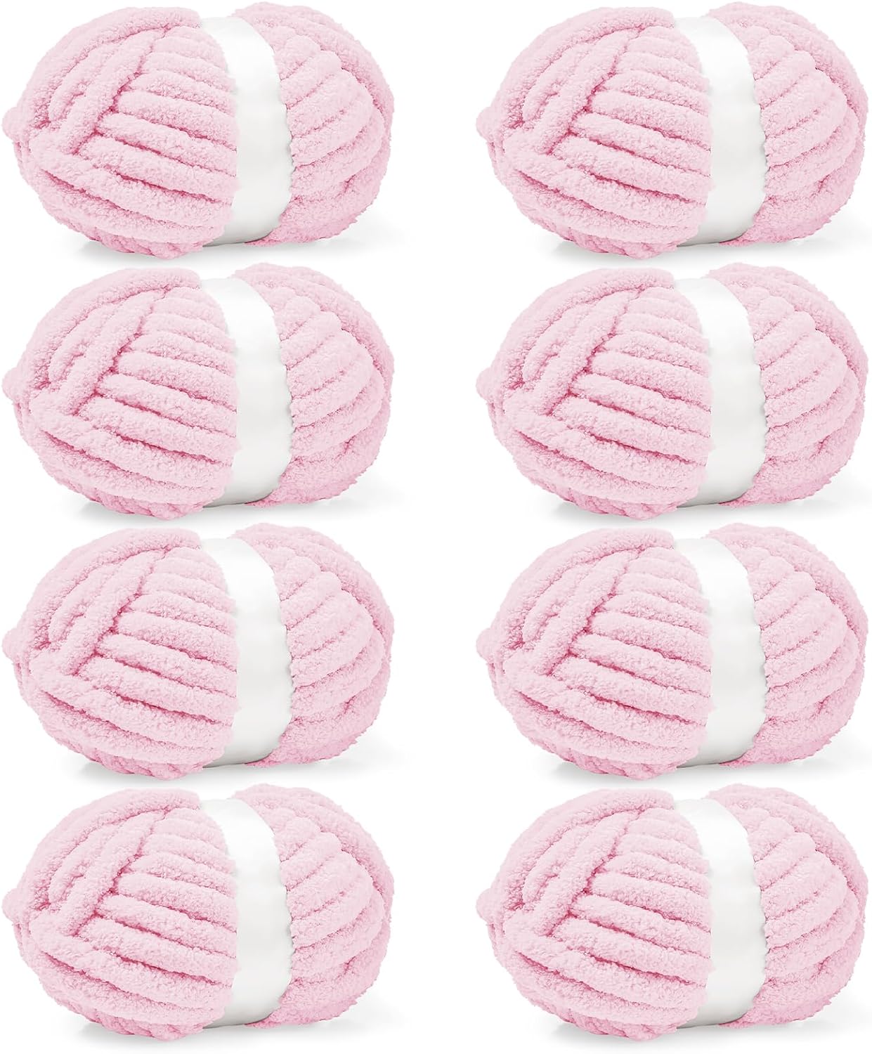 8 Pack Chunky Chenille Yarn for Crocheting– 30.6 Yards, 7.7oz, Super Bulky, Soft Fluffy Plush Yarn for Hand or Arm Knitting– Ideal for Blankets, Crafts & DIY Projects Light Pink