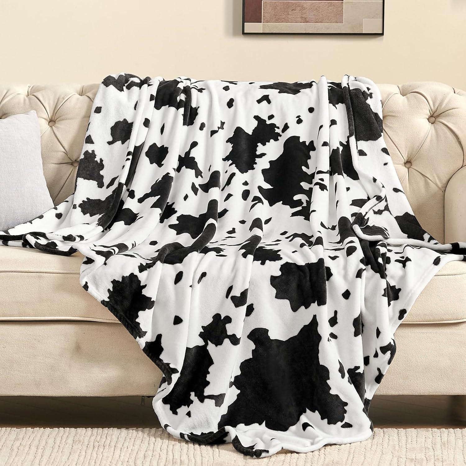 Cow Print Blanket, Fuzzy Cow Print Throw Blankets for Couch, Cow Throw Blanket for Adults, Soft Warm Plush Cow Blanket, Cute Flannel Fleece Throw Blankets, 40''x60''