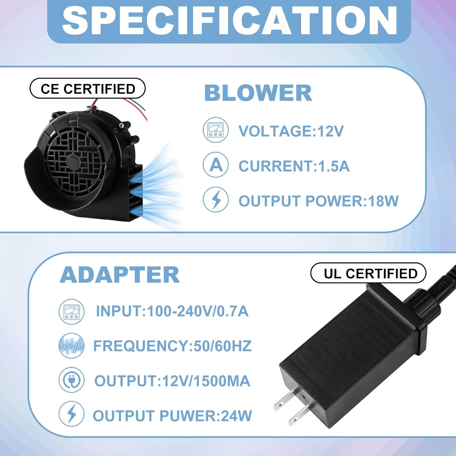 Landhoow Christmas Inflatable Replacement Fan Blower 12v 1.5a Air Blower Fan for Inflatables with 6 Adapter LED Lights Waterproof for Halloween Outdoor Yard Decorations