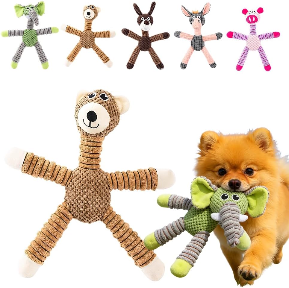 Linen Safari Companions Dog Toys, Durable Toy with Squeaker for Small Medium Large Dogs, Chew Resistant Animal Shaped Toys Aggressive Chewers Puppy Anxiety Relief Elephant Elephant