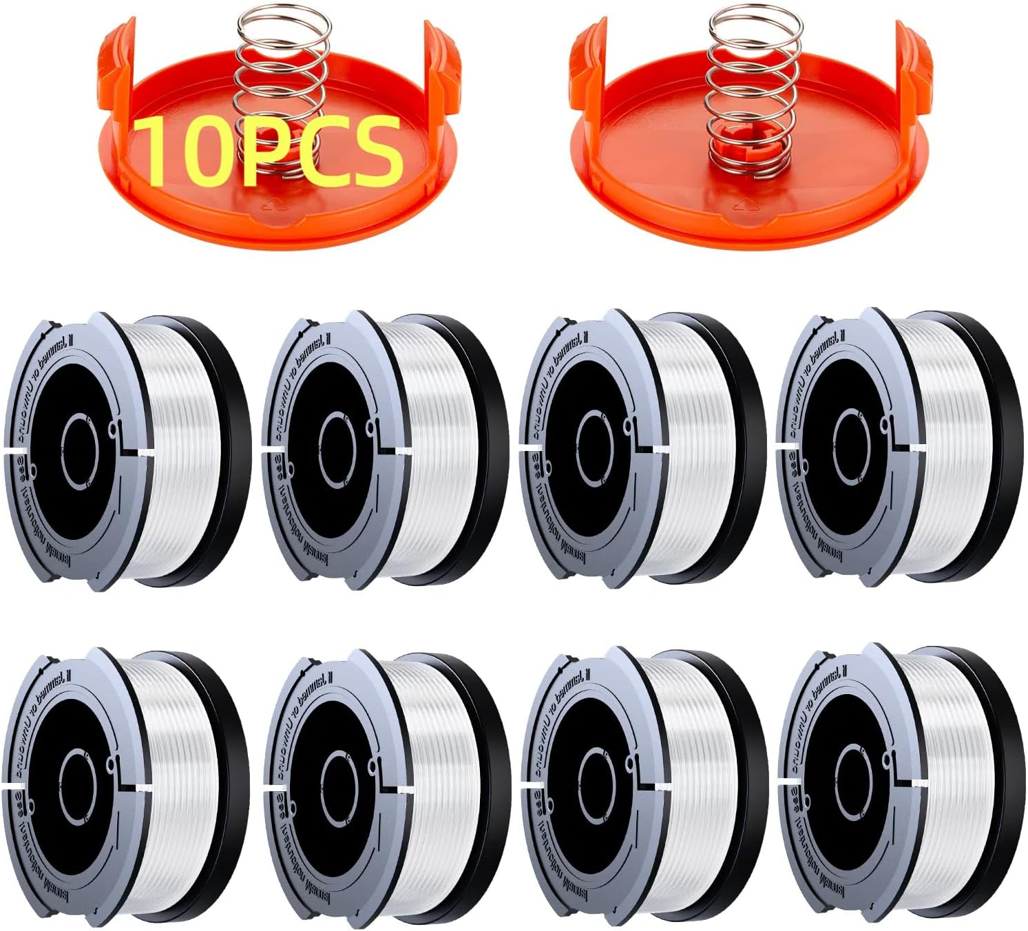 10 Pack Weed Eater String Compatible with Black+Decker, AF-100 0.065" Weed Wacker String Refill 240ft Automatic Feed String Trimmer Replacement Spool Line for Black&Decker 8 Spool+2 Cap+2 Spring