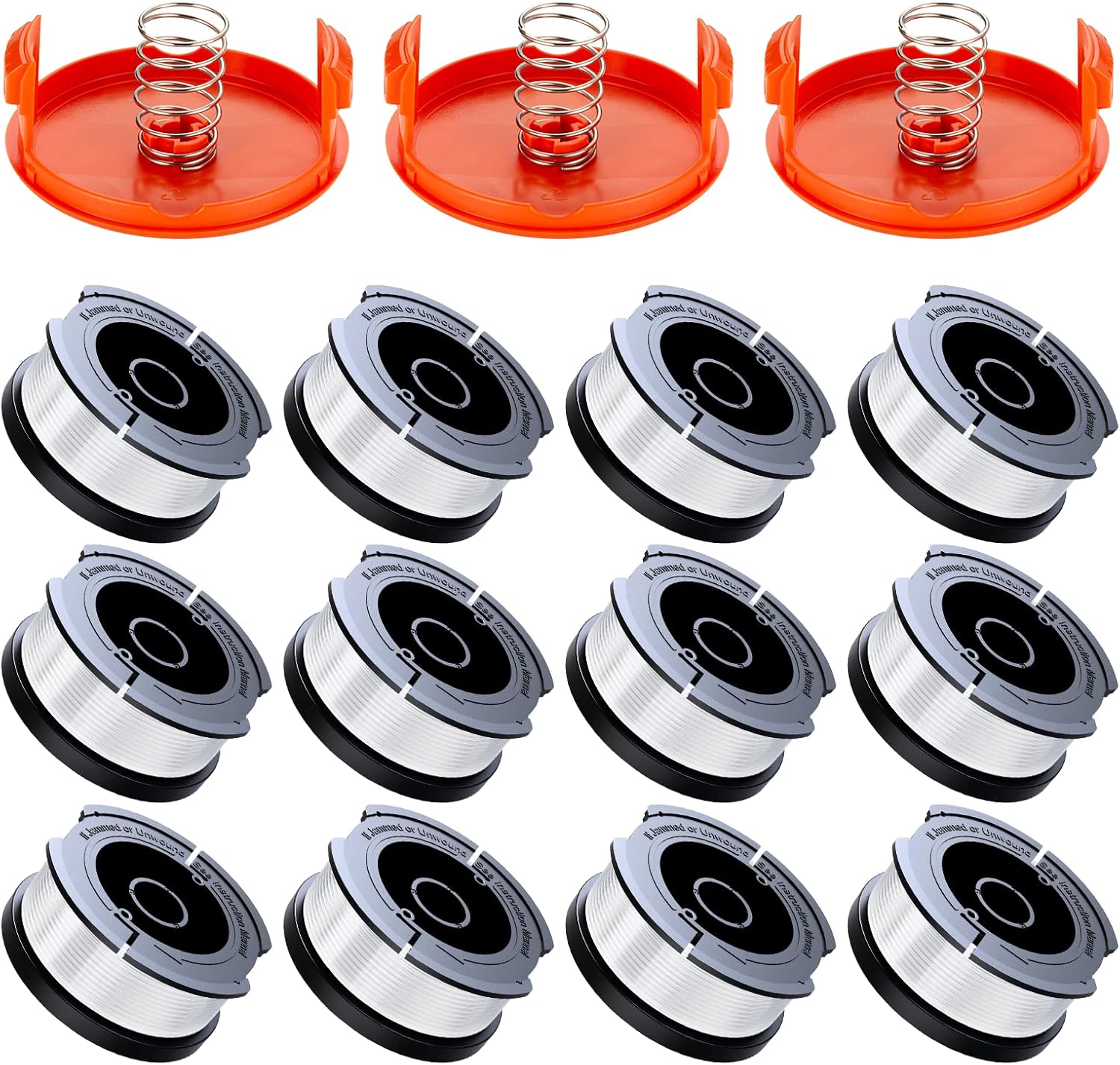 Weed Eater String Compatible with Black+Decker, AF-100 0.065" Weed Wacker String Refill 360ft Automatic Feed String Trimmer Replacement Line Spool for Black&Decker 12Spools + 3Caps+3Springs