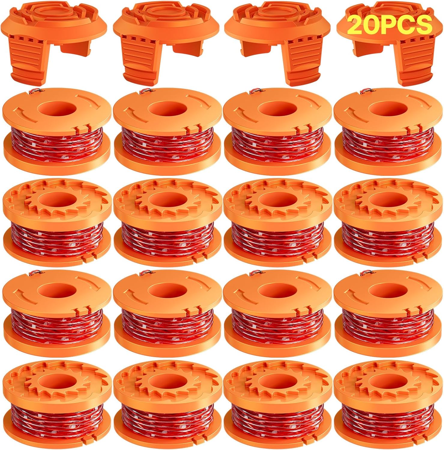 20 Pack WA0010 Replacement Trimmer Line Spool Compatible with Worx Weed Eater, 0.065 inch Trimmer Line Refills for Worx Trimmer,Weed Wacker String Replacement Parts 16 Trimmer Spools,4 Trimmer Caps