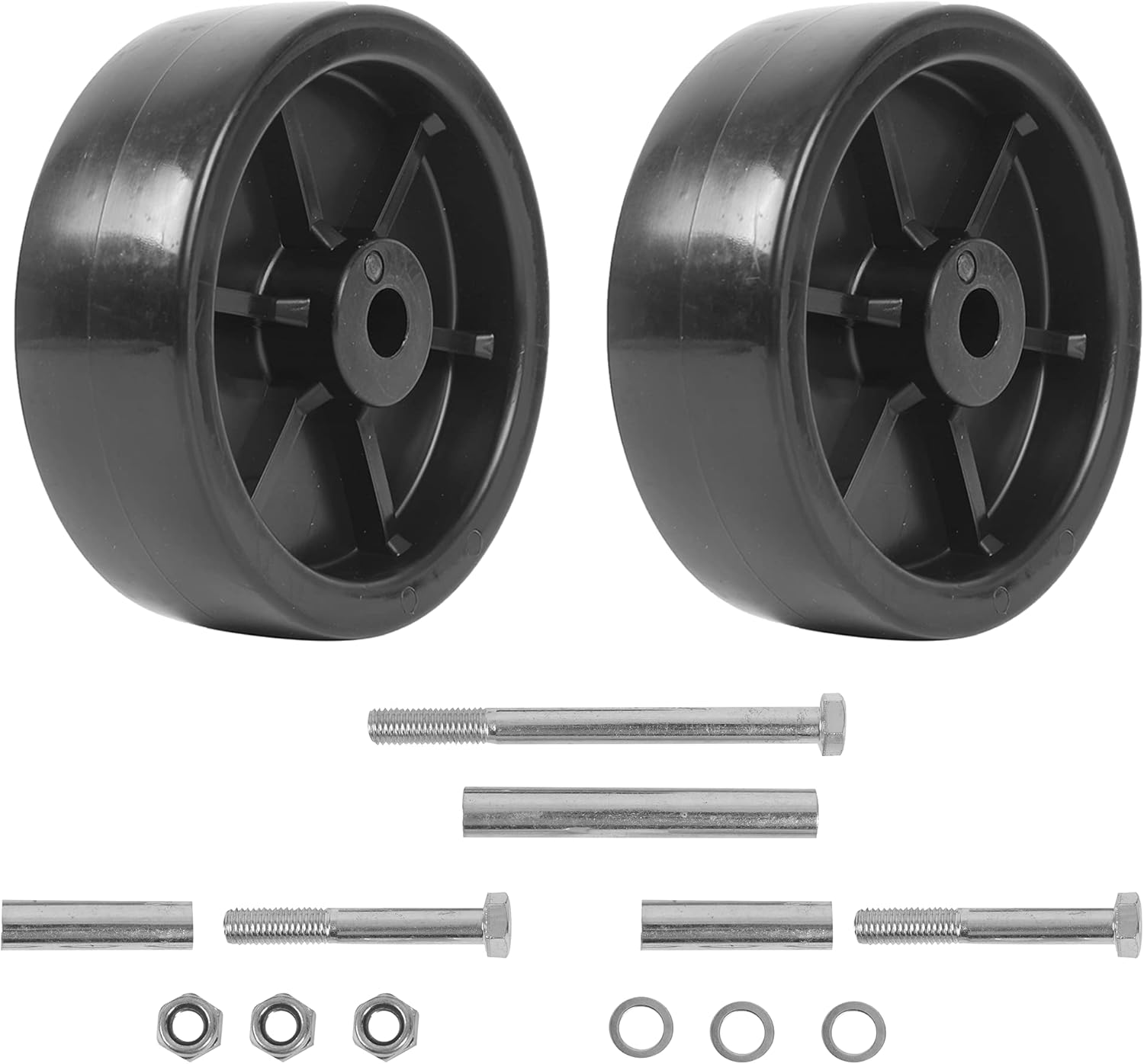 2-Pack 6-Inch Boat Trailer Jack Wheels - Universal Fit Black Plastic Caster Wheels - Includes All Mounting Hardware - Suitable for Boat Trailer Jacks with 1 or 2 Wheels