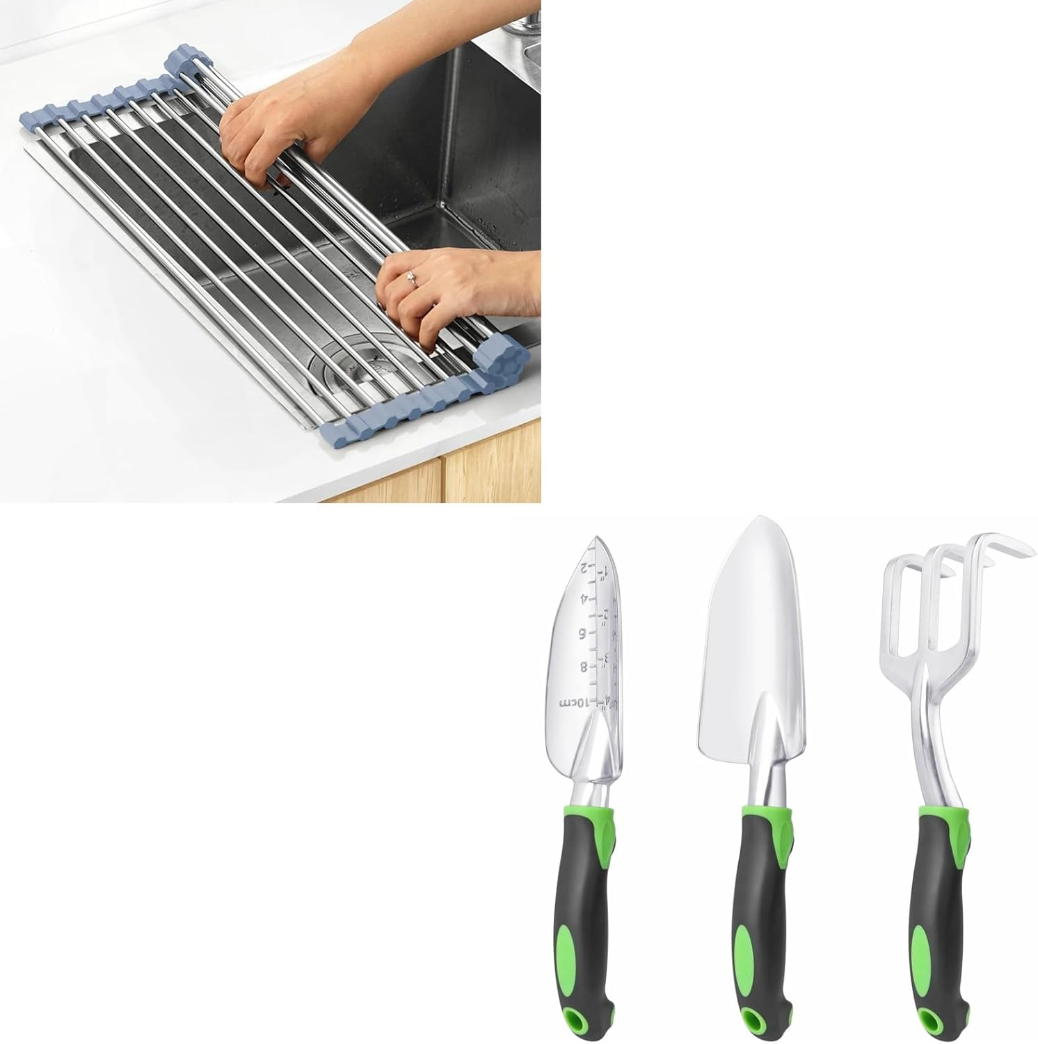 Over The Sink Dish Drying Rack,Foldable Dish Drainer, Gray +Aluminum Alloy Lawn and Garden Hand Tools for Planting