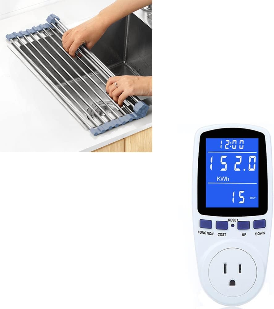 Roll Up Dish Drying Rack Over Sink Dish Rack 17.5''x11.8'' + Upgraded Watt Meter Power Meter Plug Home Electricity Usage Monitor