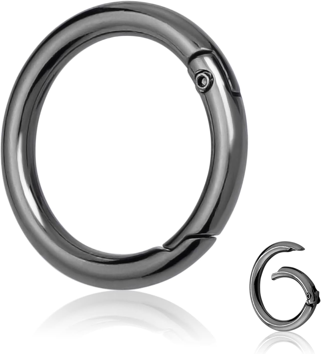 10Pack 1 Inch Metal Spring O Rings Clip Keychain, Round Carabiner Clips Keyrings Snap Hook Buckle, Purse Shoulder Bag Chain Rings Clip Replacement Paracord Keychain Lanyard Leather DIY Crafts Black