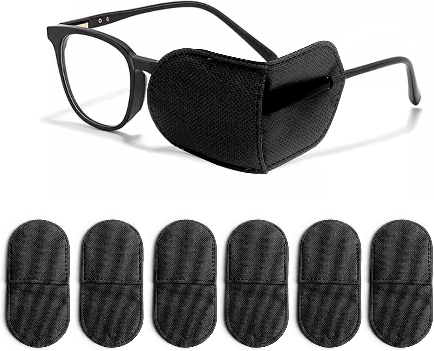 Eye Patches for Glasses,6 Pcs Medical Eye Patch for Adults and Kids Non-Woven Fabric Eye Patches to Cover Left or Right Eye Strengthen Vision and Improve Amblyopia,Lazy Eye Black,Large Size