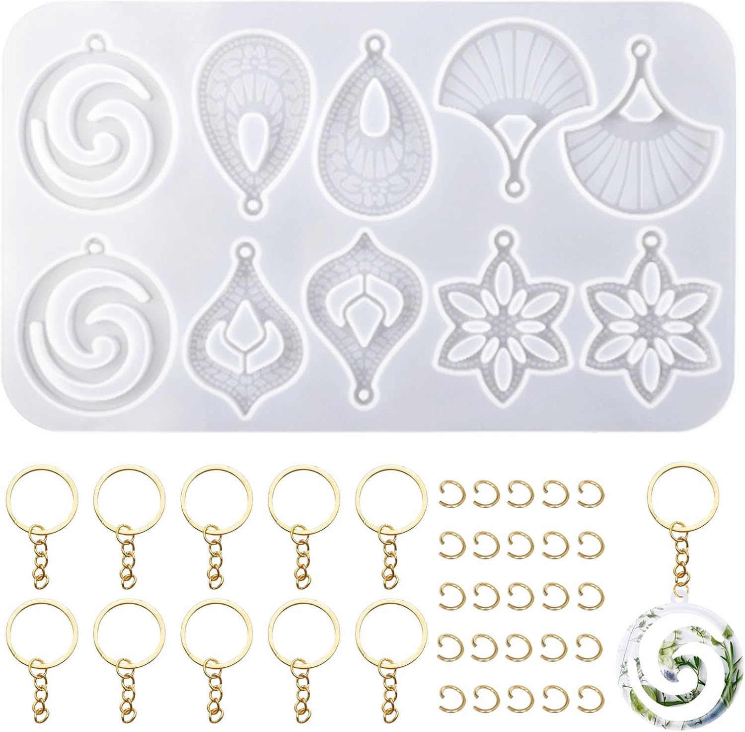 Leaf Resin Jewelry Molds,Silicone Epoxy Resin Earring Molds with Hole Water Droplets Keychain with Key Buckle Accessories Pendant Molds for Women Gift DIY Crafts