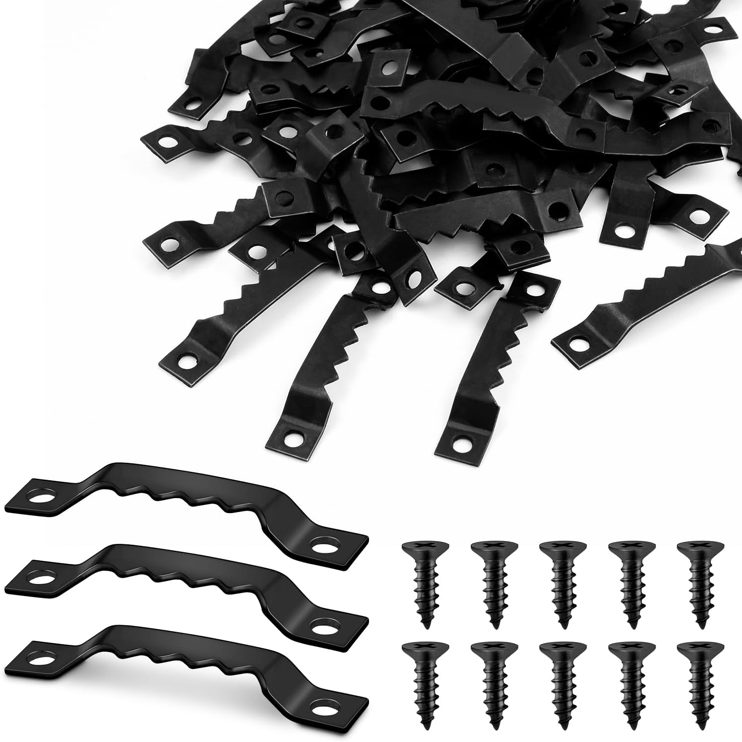 50 Sets Sawtooth Picture Hanger, Picture Frame Hangers with Screws for Photos Canvas Clock Wood Frame Hardware Metal Hook Hanging Artwork Home Decoration Black