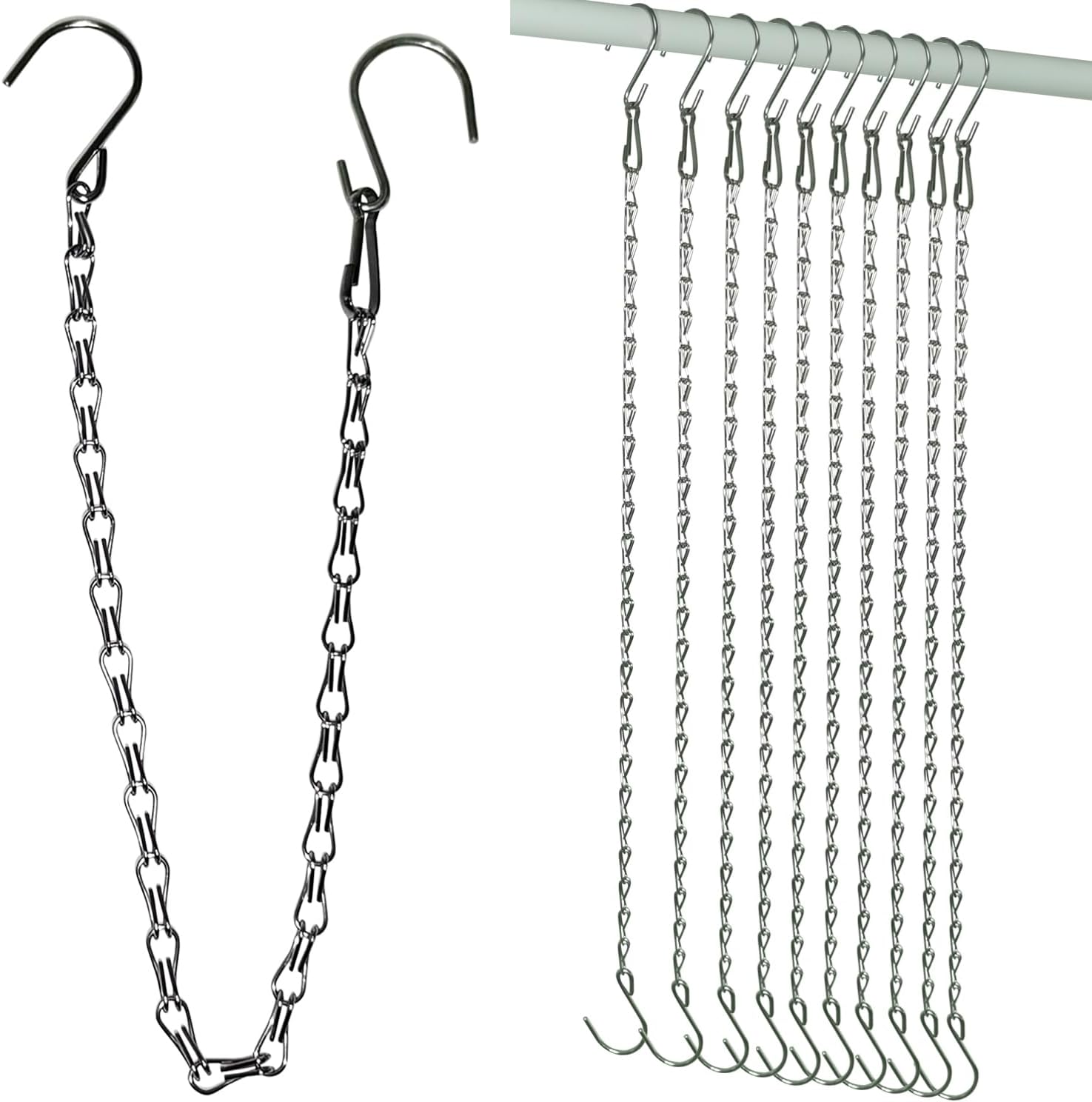 10 Pack SIL Storagehook Silver Hanging Chains with Hooks, Grow Lights Chain adjusable fit bird feeders for outdoors, Plant hanger indoor, Hanging Planter, Wind Chime, Pendant light, Christmas wreath