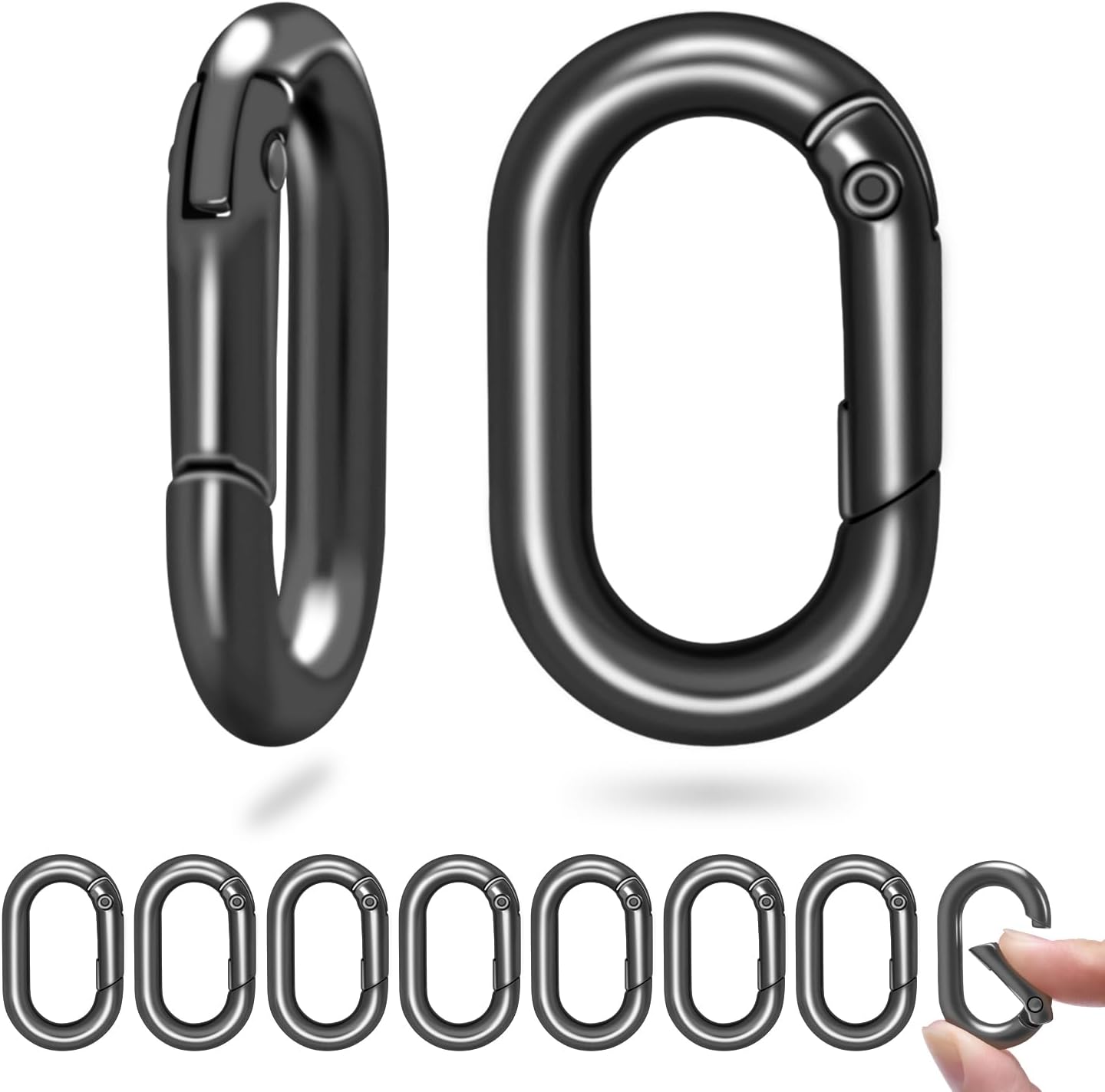 10Pack 1 Inch Small Carabiner Clip Metal Tiny Oval Carabiner Spring O Rings Hooks for Paracord Lanyard Keychain, Car Key Rings Hook, Dog Tag Clips, Purse Keychain Replacement Gunmetal Black