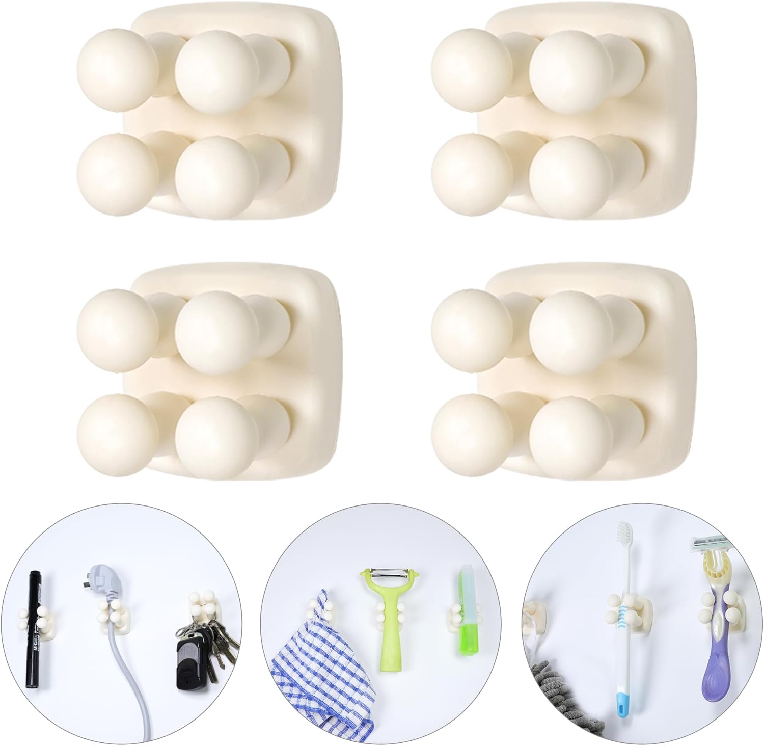Silicone Toothbrh Holder Multi-Function Hook Waterproof self Adhesive Single Toothbrh Hook Plug Holder for Wall for Hanging Bathroom Kitchen Living Room Office Square-Cream