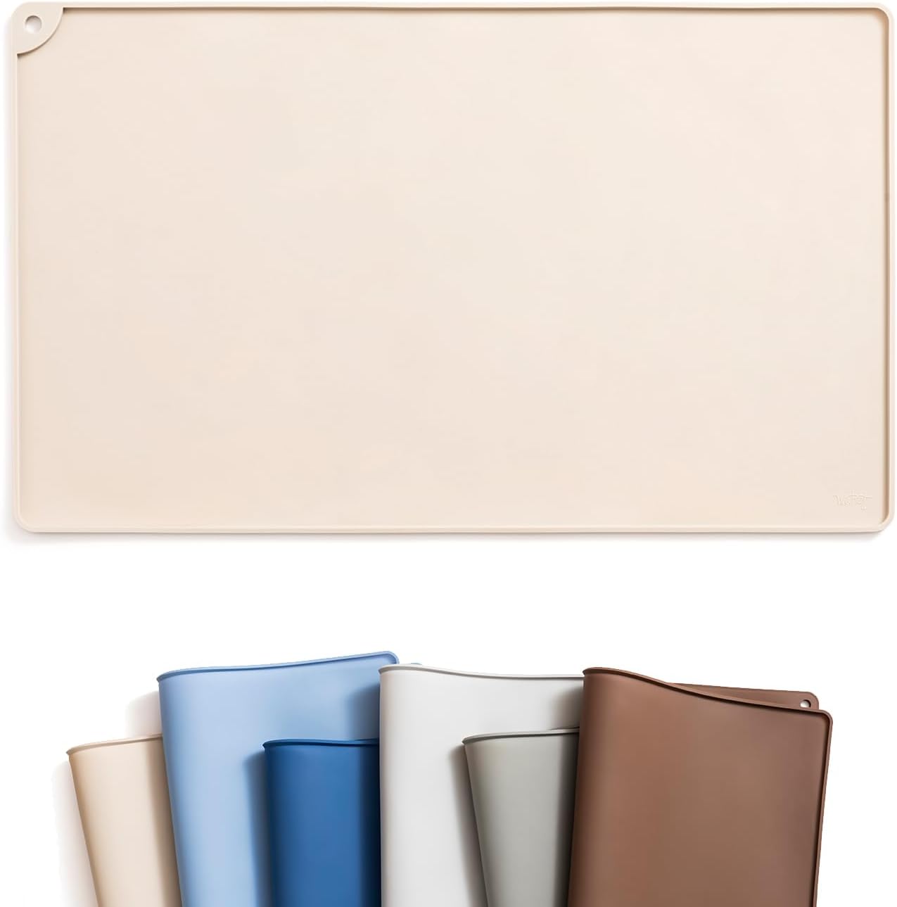 Non-Slip Waterproof Pet Feeding Mat, 20x12 Inch - Silicone Dog & Cat Food Mat with Raised Edge to Stop Food Spills and Water Spills - Dishwasher Safe, Easy Clean