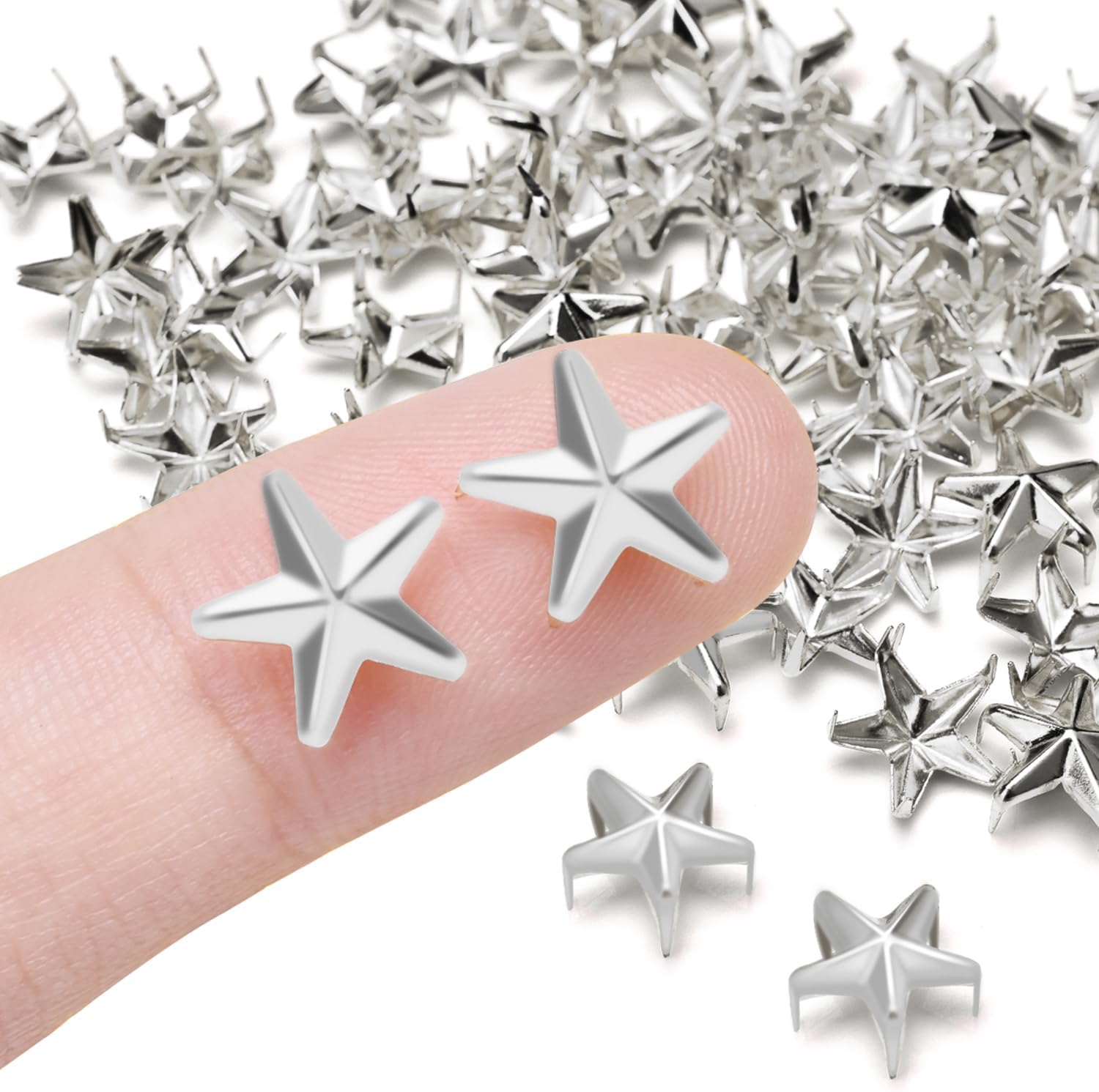 CooBigo 150Pack 10mm Studs for Clothing, Small Star Nailheads Rivets Metal Rivets Spike Stud Leather Claw Rivets for Clothing Belt Bag Shoes Cap Wrist Bracelet Pet Collars DIY Leathercraft Sliver